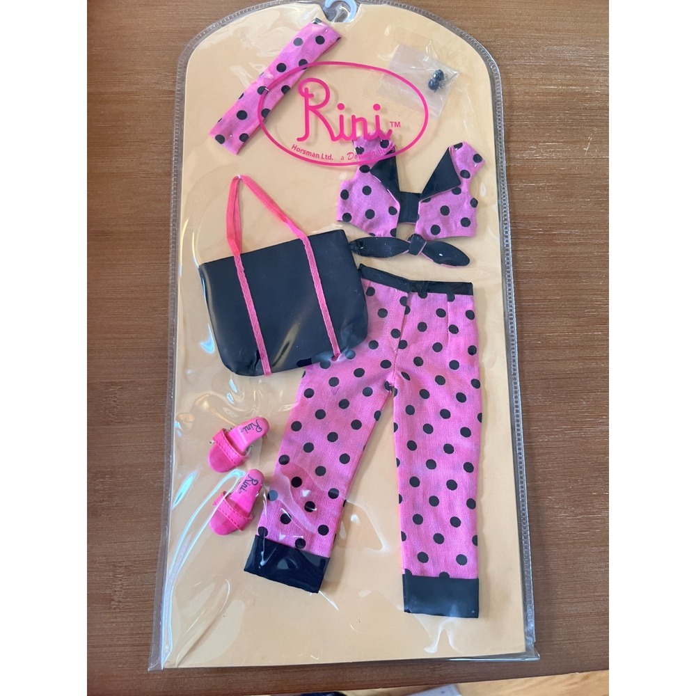 Horsman Rini Pink Black Polka Dots Outfit for Doll NEW Shoes Earrings